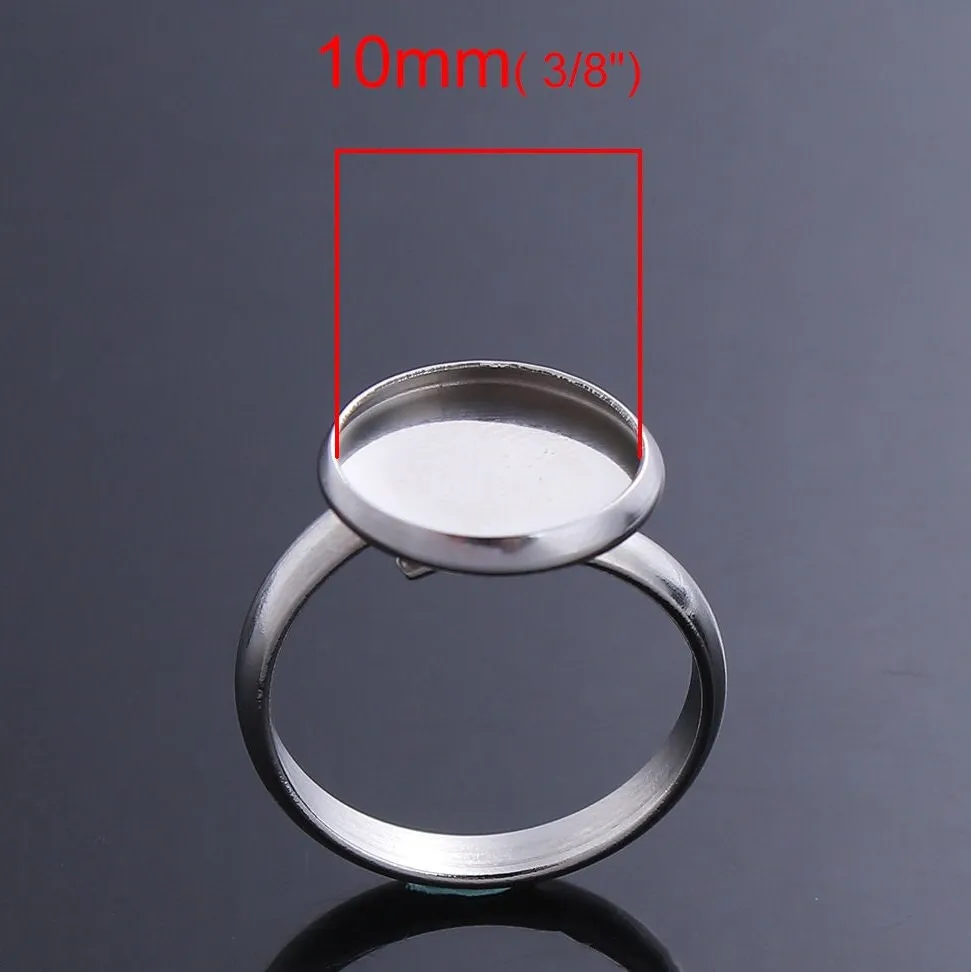 1 Stainless steel adjustable ring cabochon setting (fits 10mm 12mm dia.)