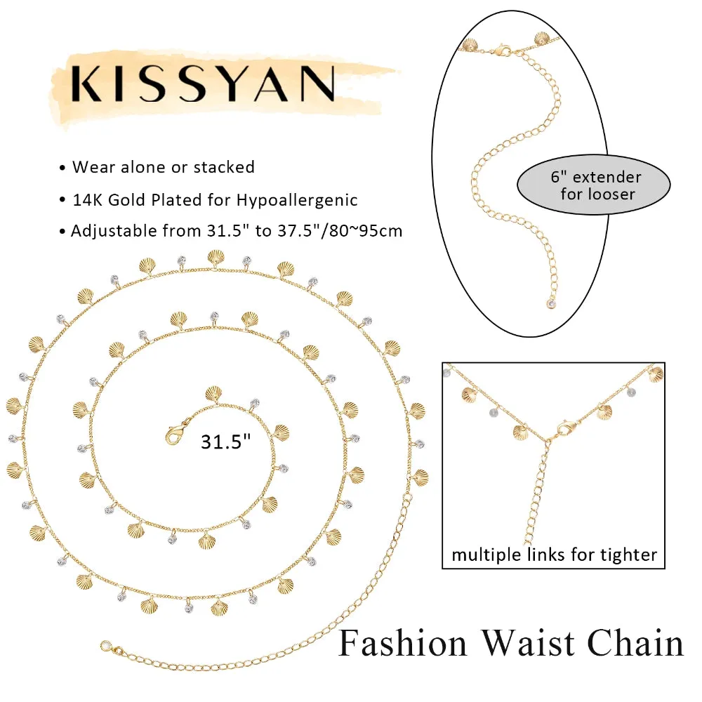 14K Gold Adjustable Sexy Waist Body Chains- Shells & Diamond