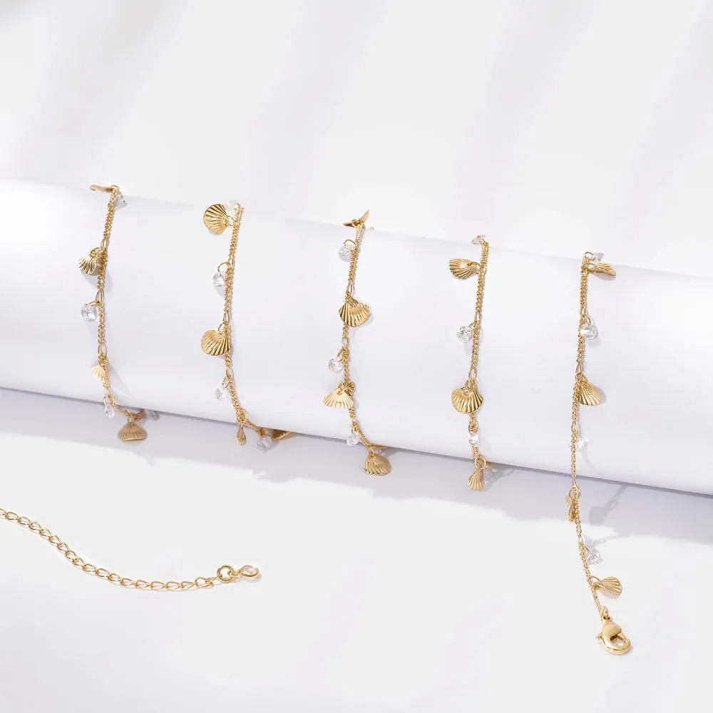 14K Gold Adjustable Sexy Waist Body Chains- Shells & Diamond