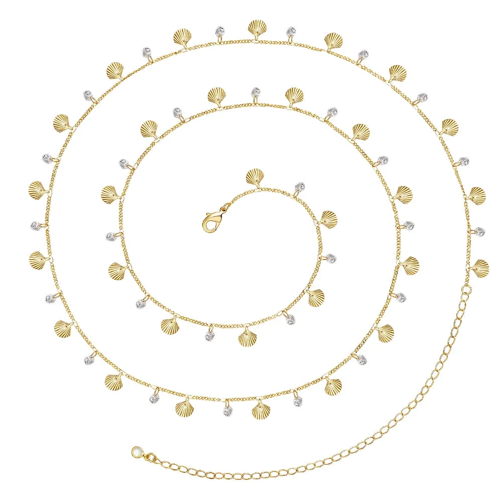 14K Gold Adjustable Sexy Waist Body Chains- Shells & Diamond
