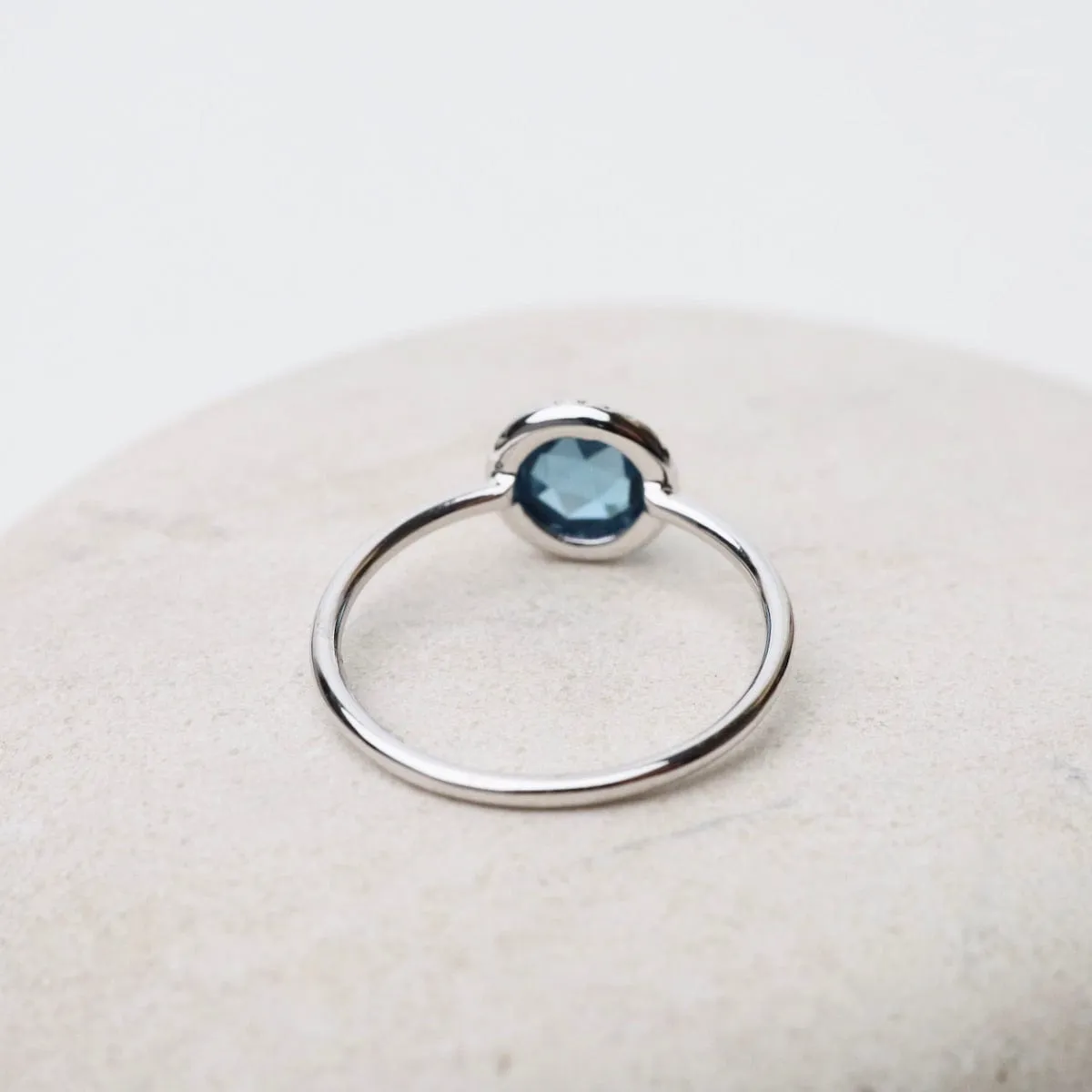14k White Gold Rose Cut London Blue Topaz Ring