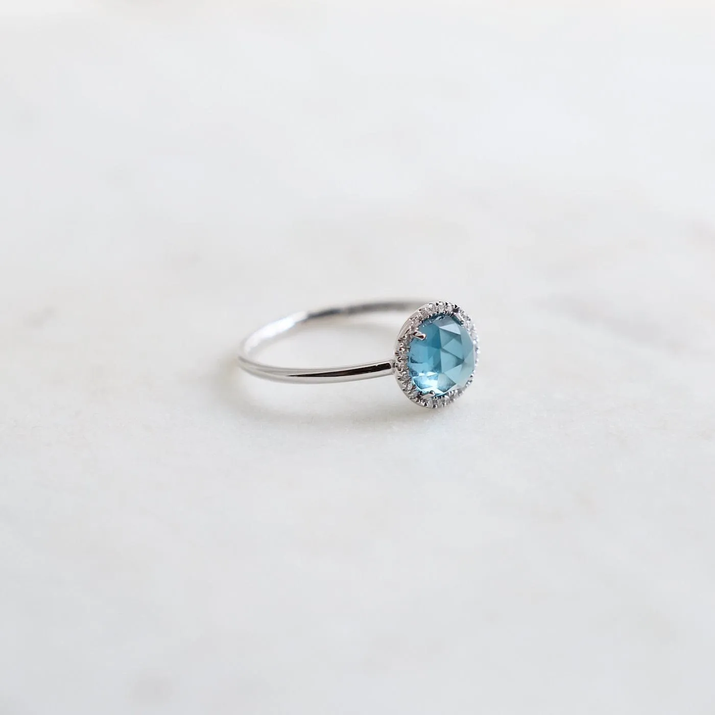 14k White Gold Rose Cut London Blue Topaz Ring