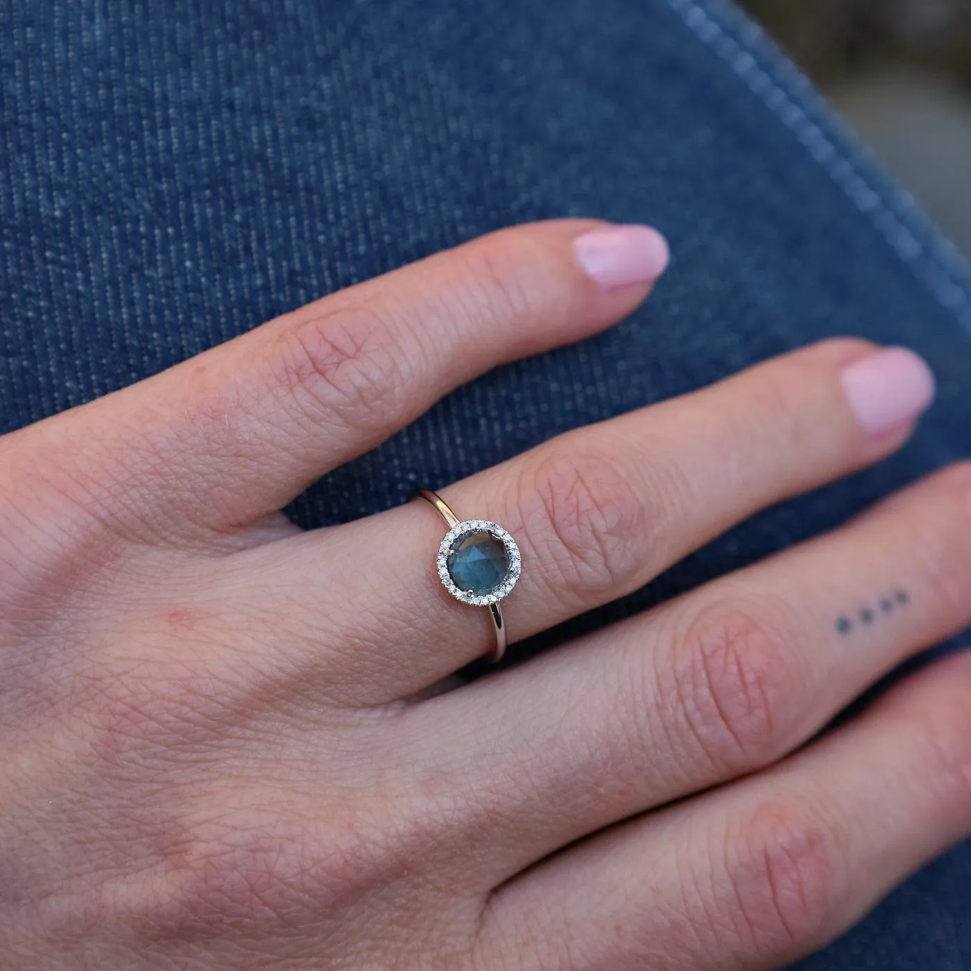 14k White Gold Rose Cut London Blue Topaz Ring