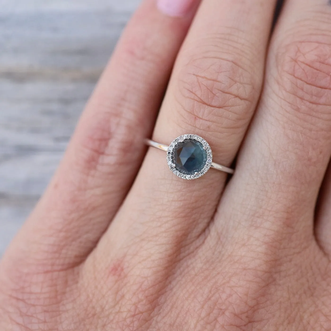 14k White Gold Rose Cut London Blue Topaz Ring
