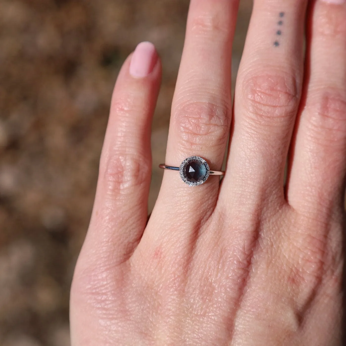 14k White Gold Rose Cut London Blue Topaz Ring