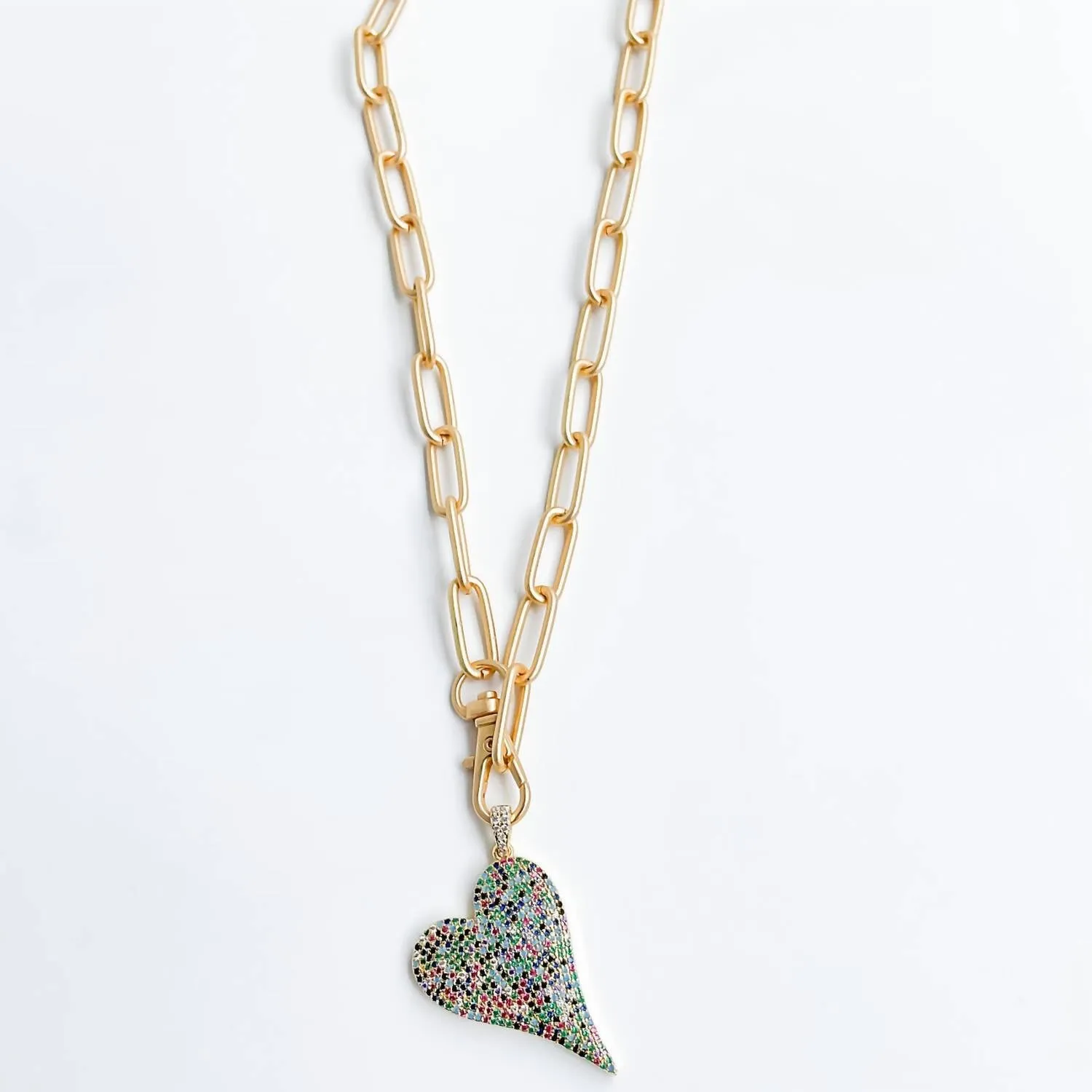 Accessory Concierge - Women's Rhinestone Heart Xl Paperclip 18"'