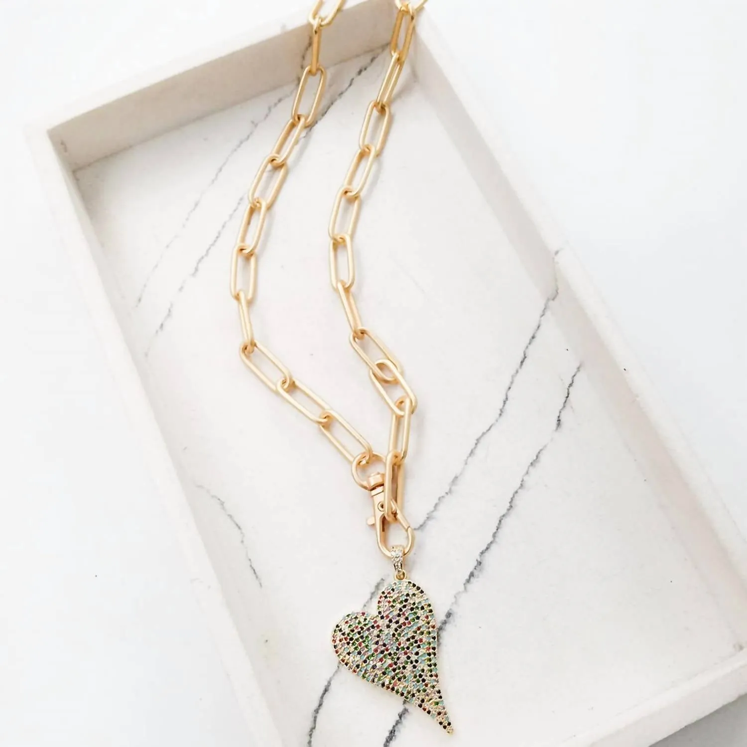 Accessory Concierge - Women's Rhinestone Heart Xl Paperclip 18"'