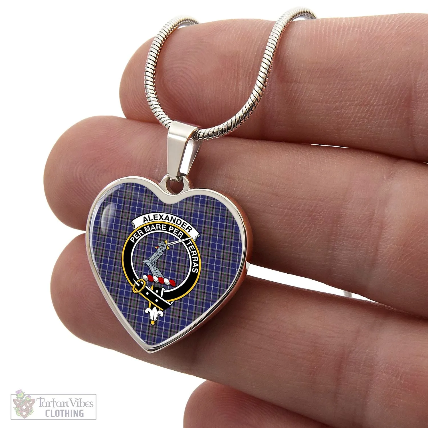 Alexander of Menstry Tartan Heart Necklace with Family Crest