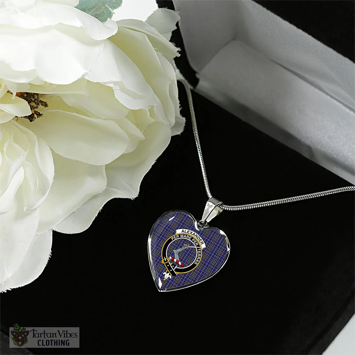 Alexander of Menstry Tartan Heart Necklace with Family Crest