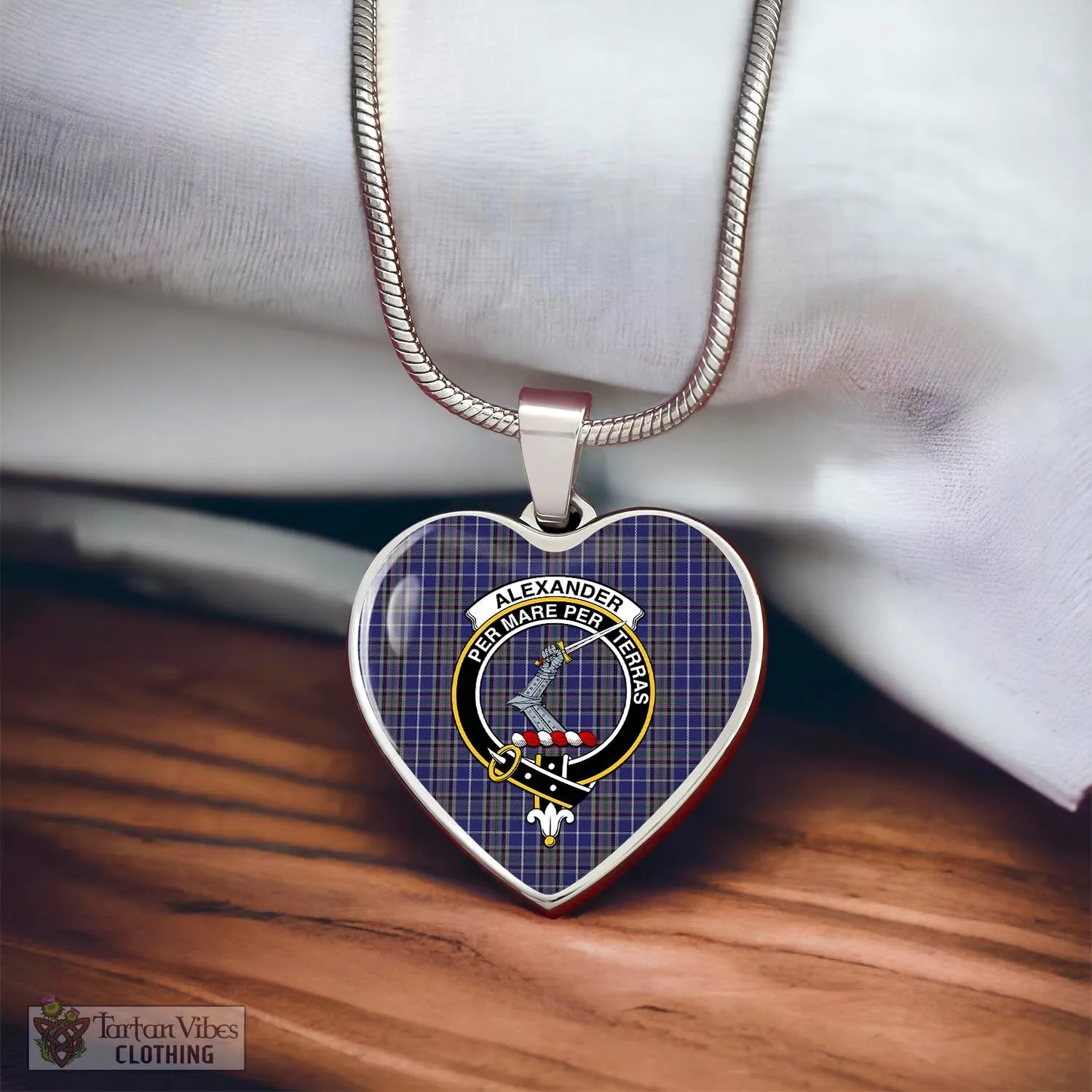 Alexander of Menstry Tartan Heart Necklace with Family Crest