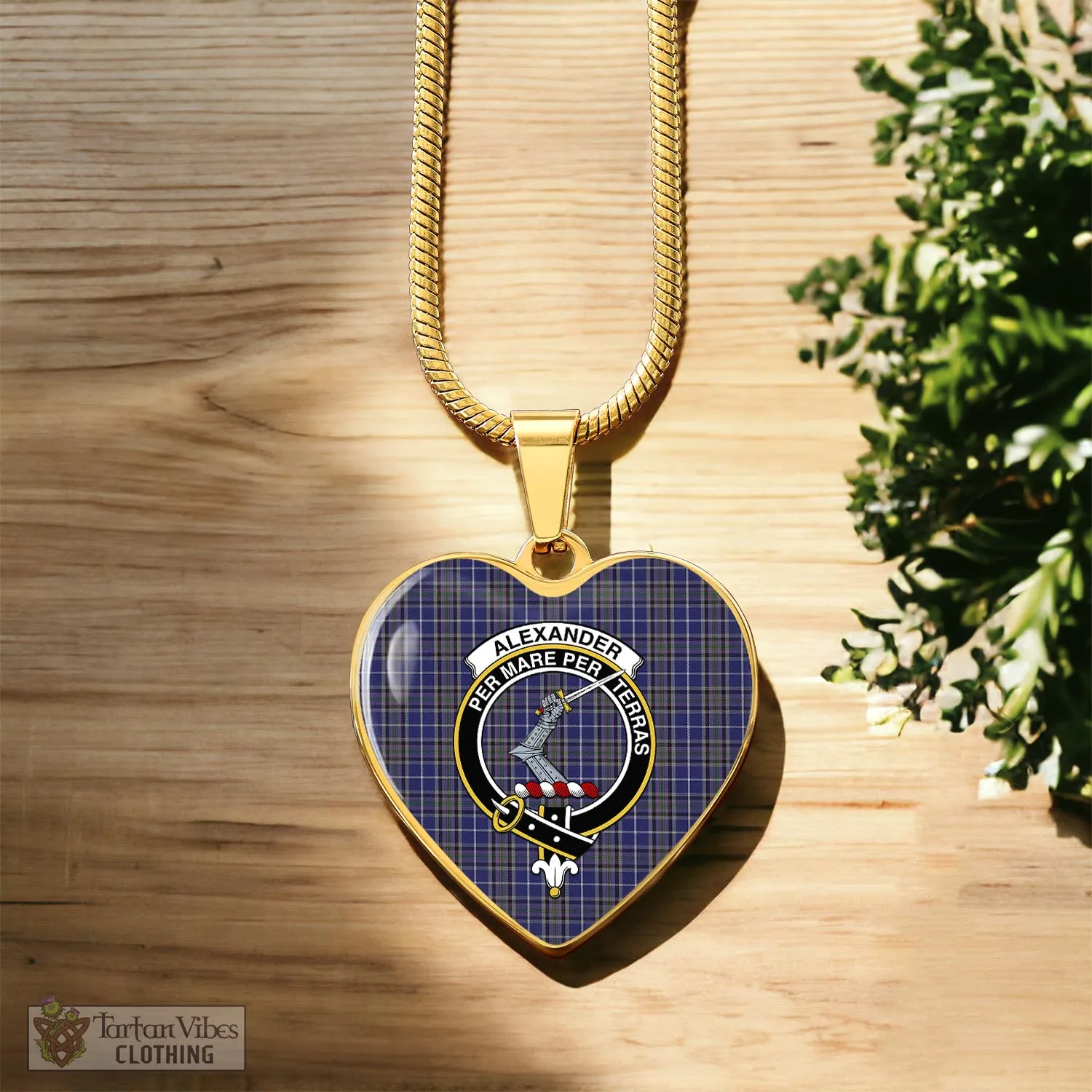 Alexander of Menstry Tartan Heart Necklace with Family Crest