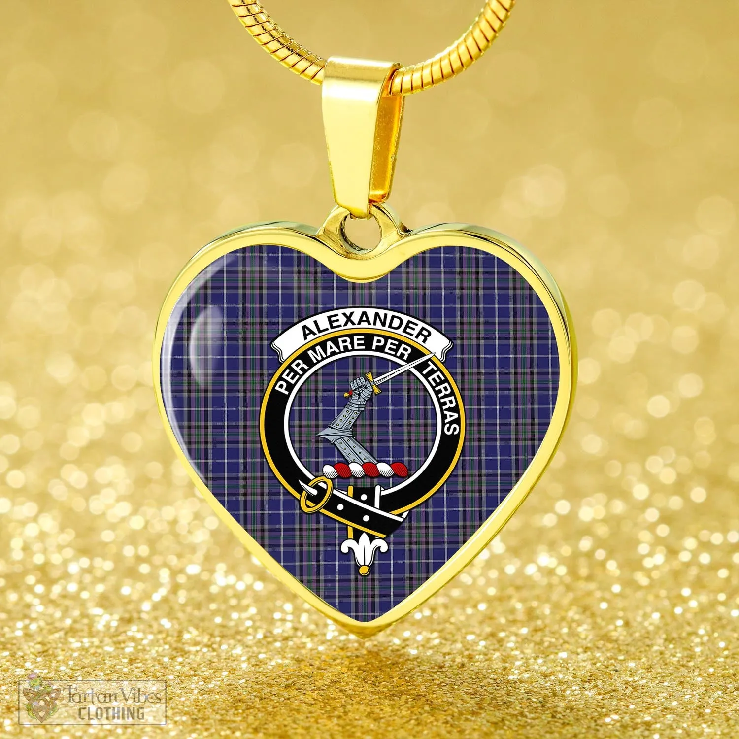 Alexander of Menstry Tartan Heart Necklace with Family Crest