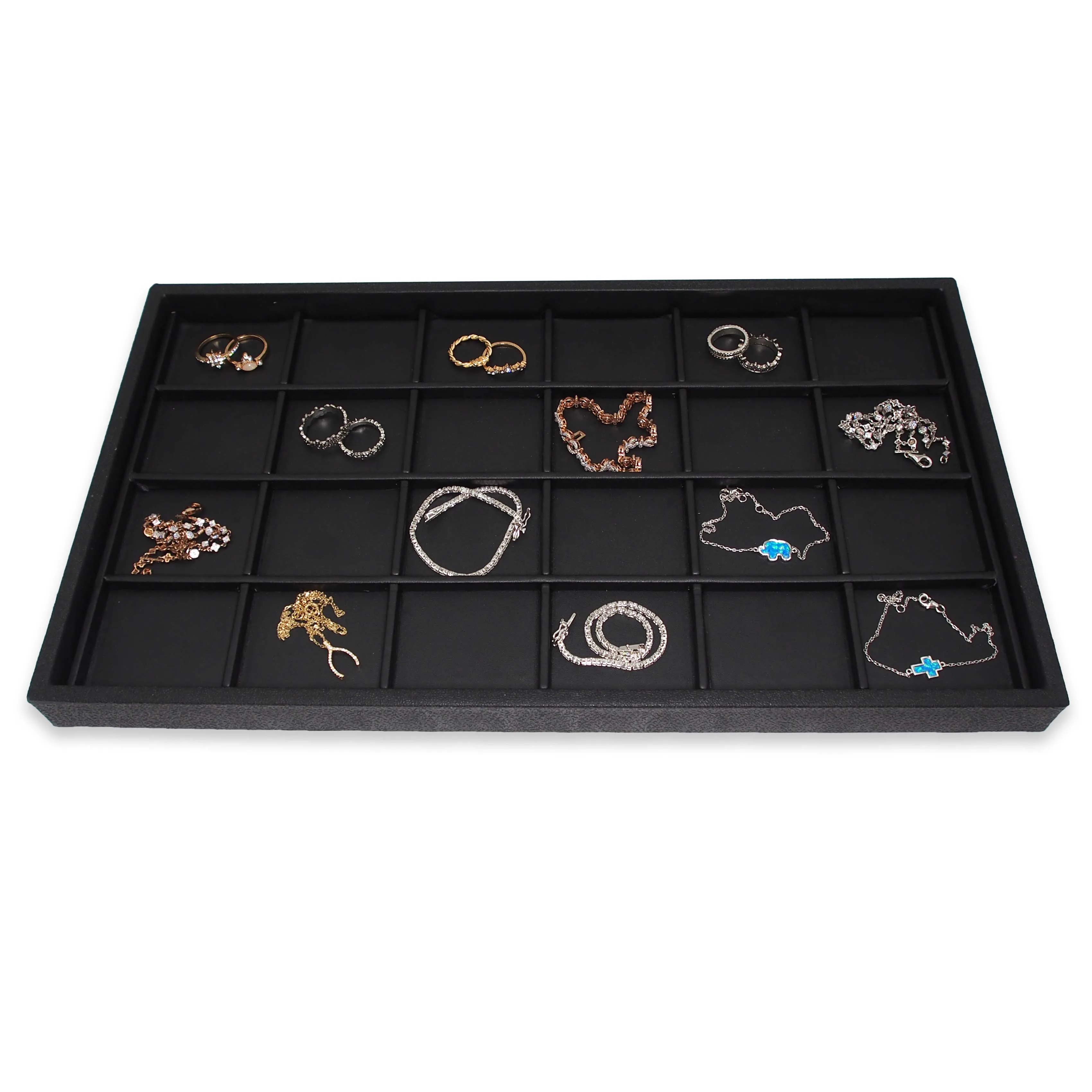 Black Faux Leather 24 Section Deluxe Tray Insert Liner
