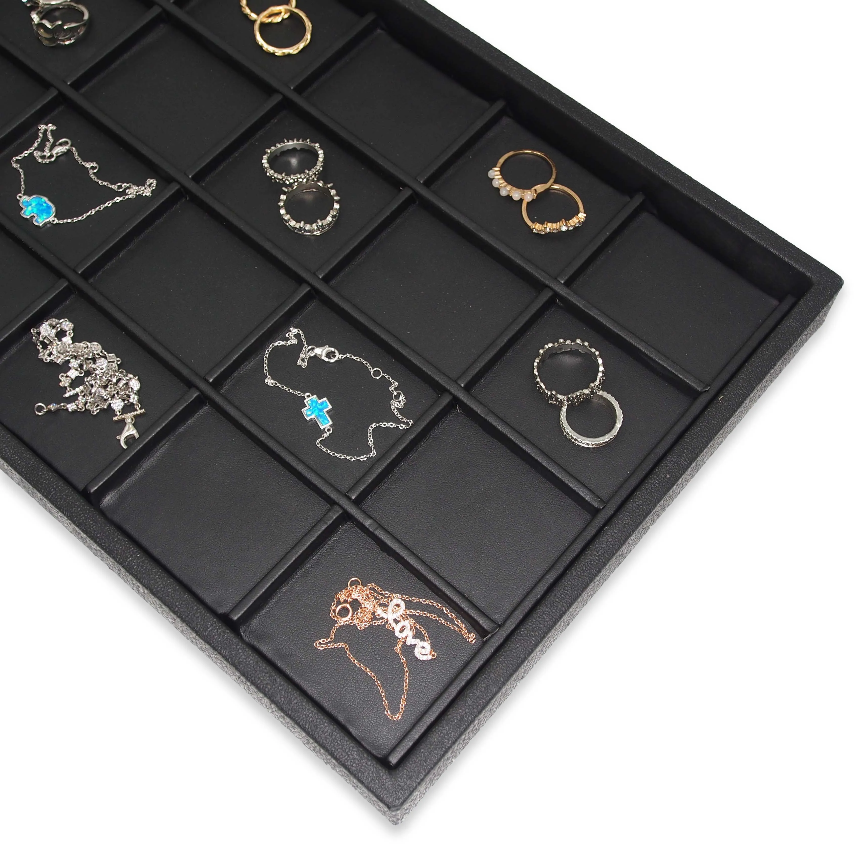 Black Faux Leather 24 Section Deluxe Tray Insert Liner