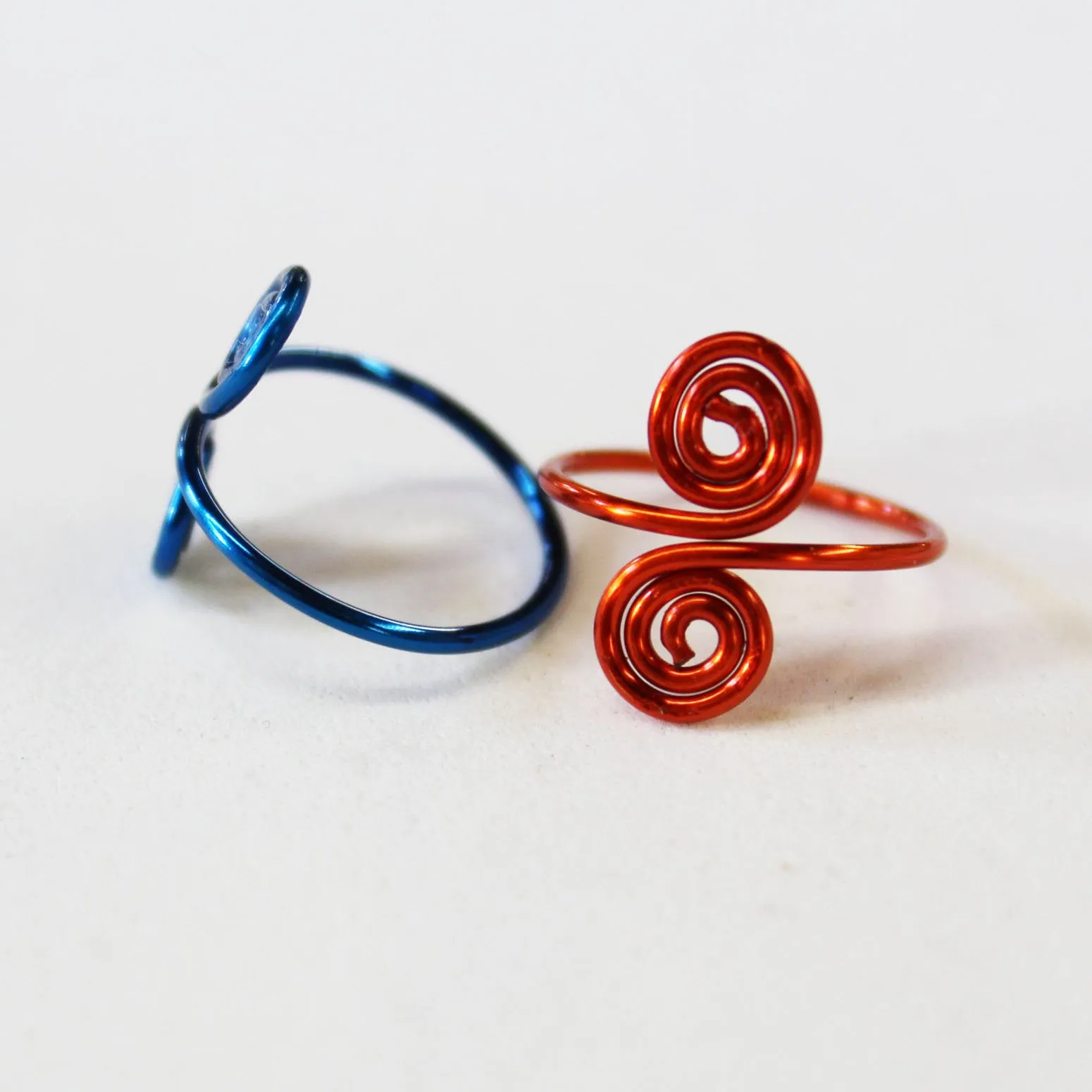 Blue & Orange Copper Adjustable Toe Rings - Set of Two