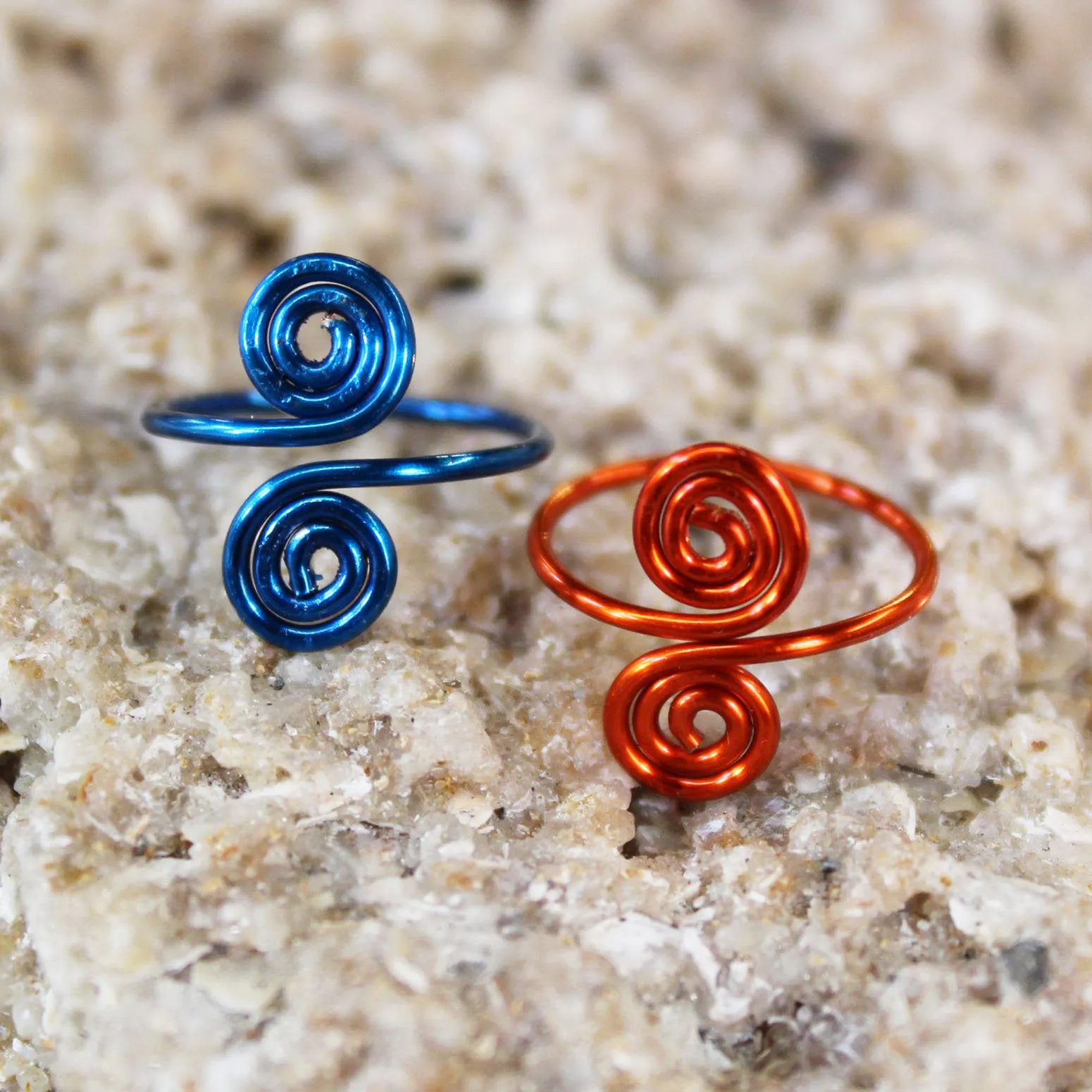 Blue & Orange Copper Adjustable Toe Rings - Set of Two