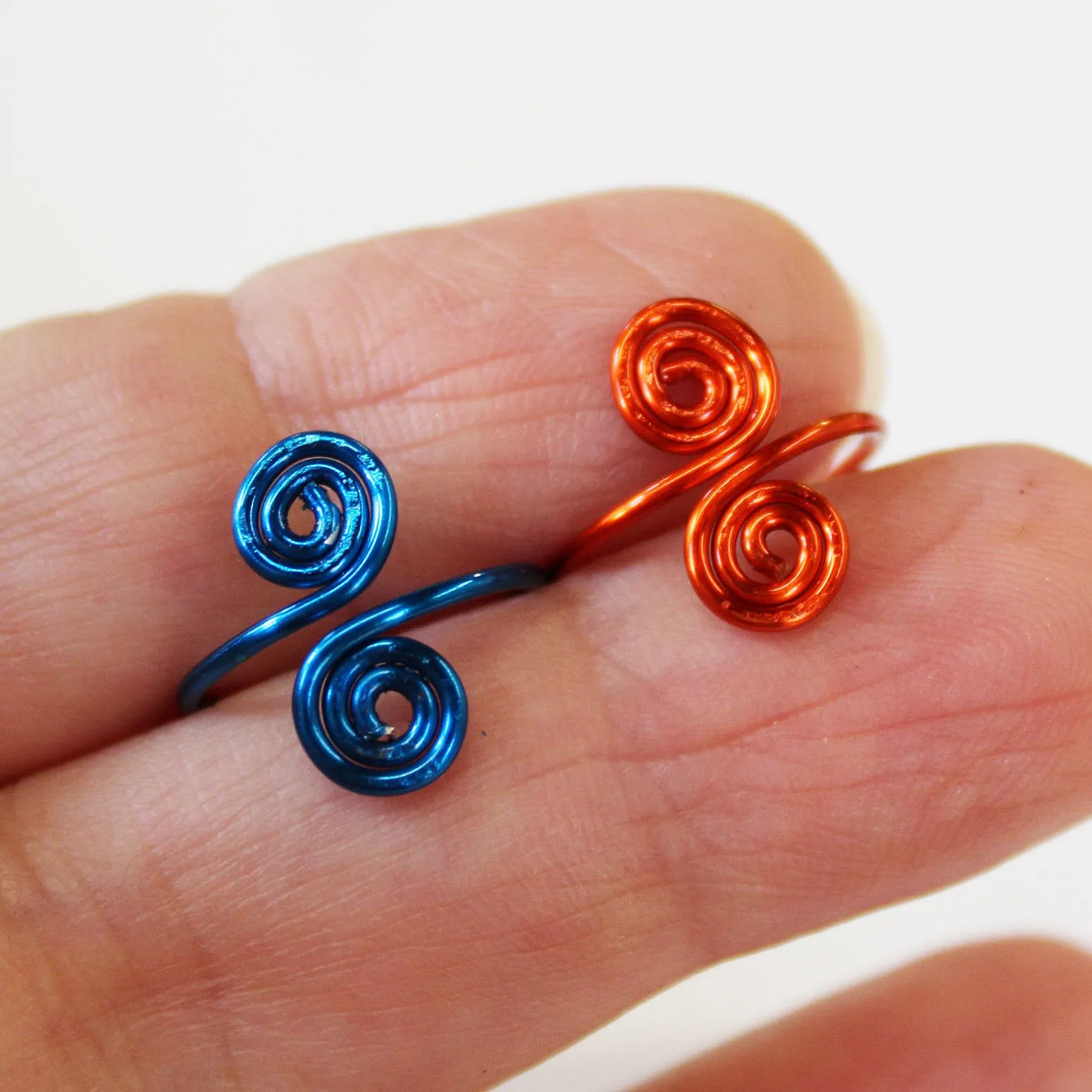 Blue & Orange Copper Adjustable Toe Rings - Set of Two