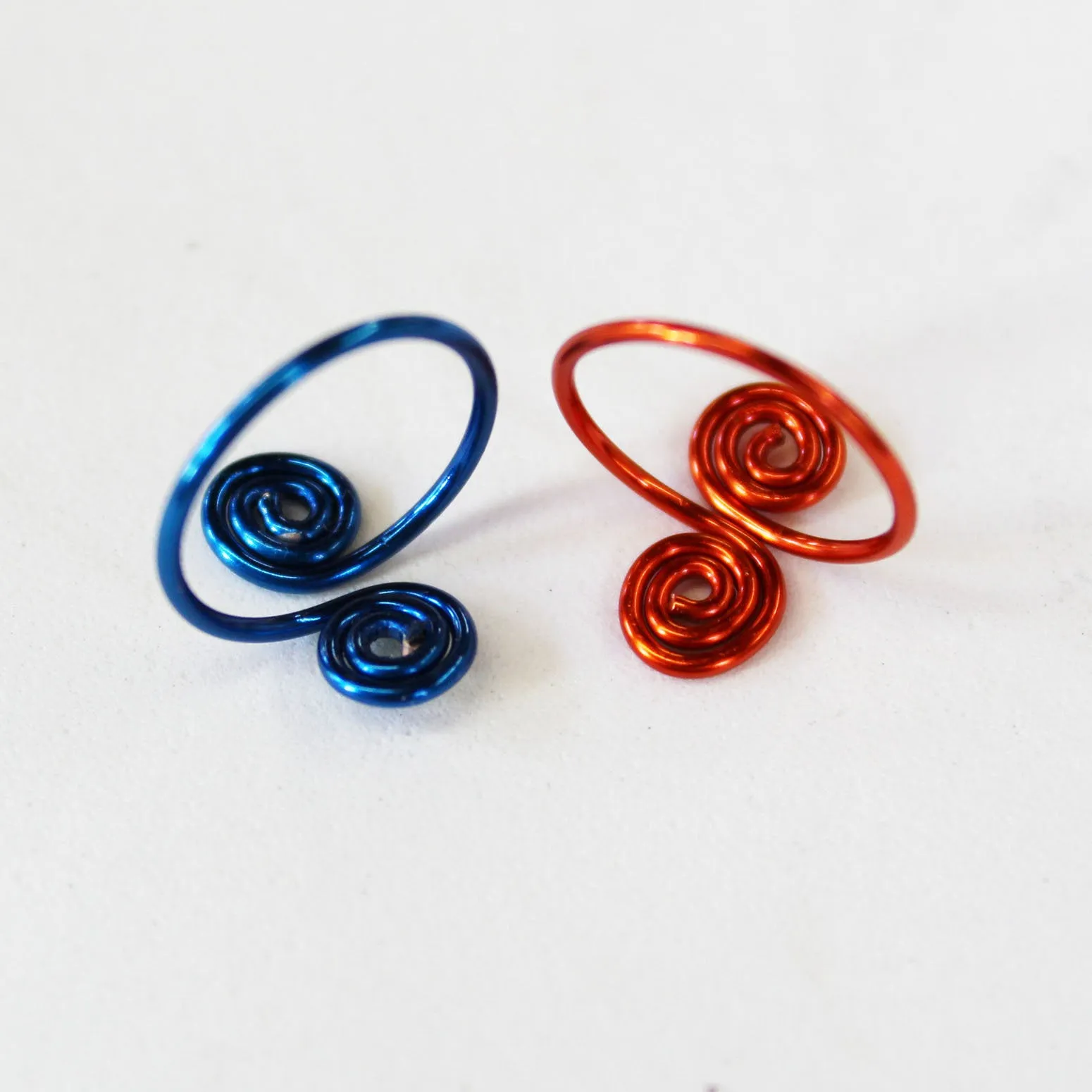 Blue & Orange Copper Adjustable Toe Rings - Set of Two