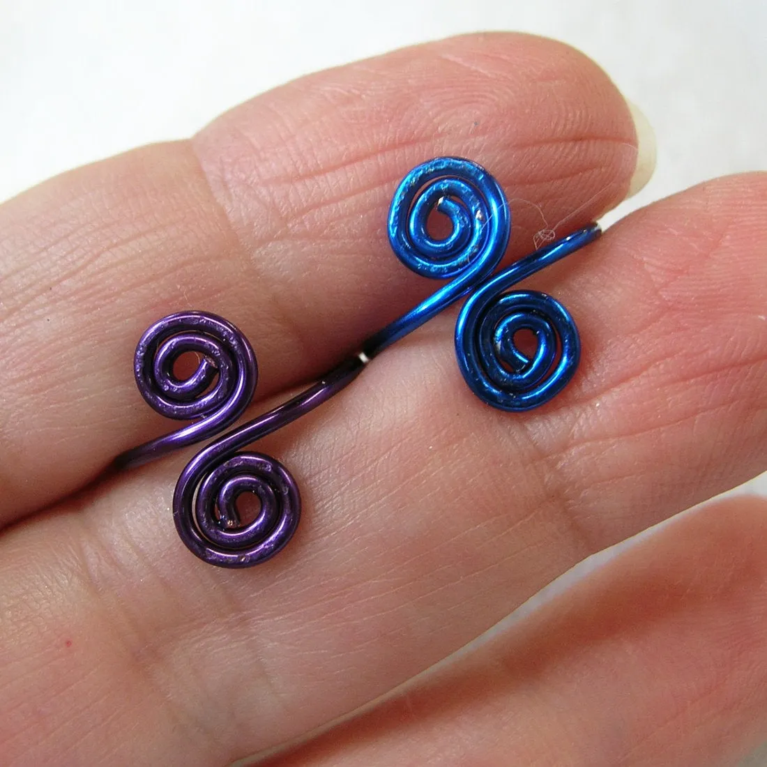 Blue & Purple Copper Adjustable Toe Rings - Set of Two