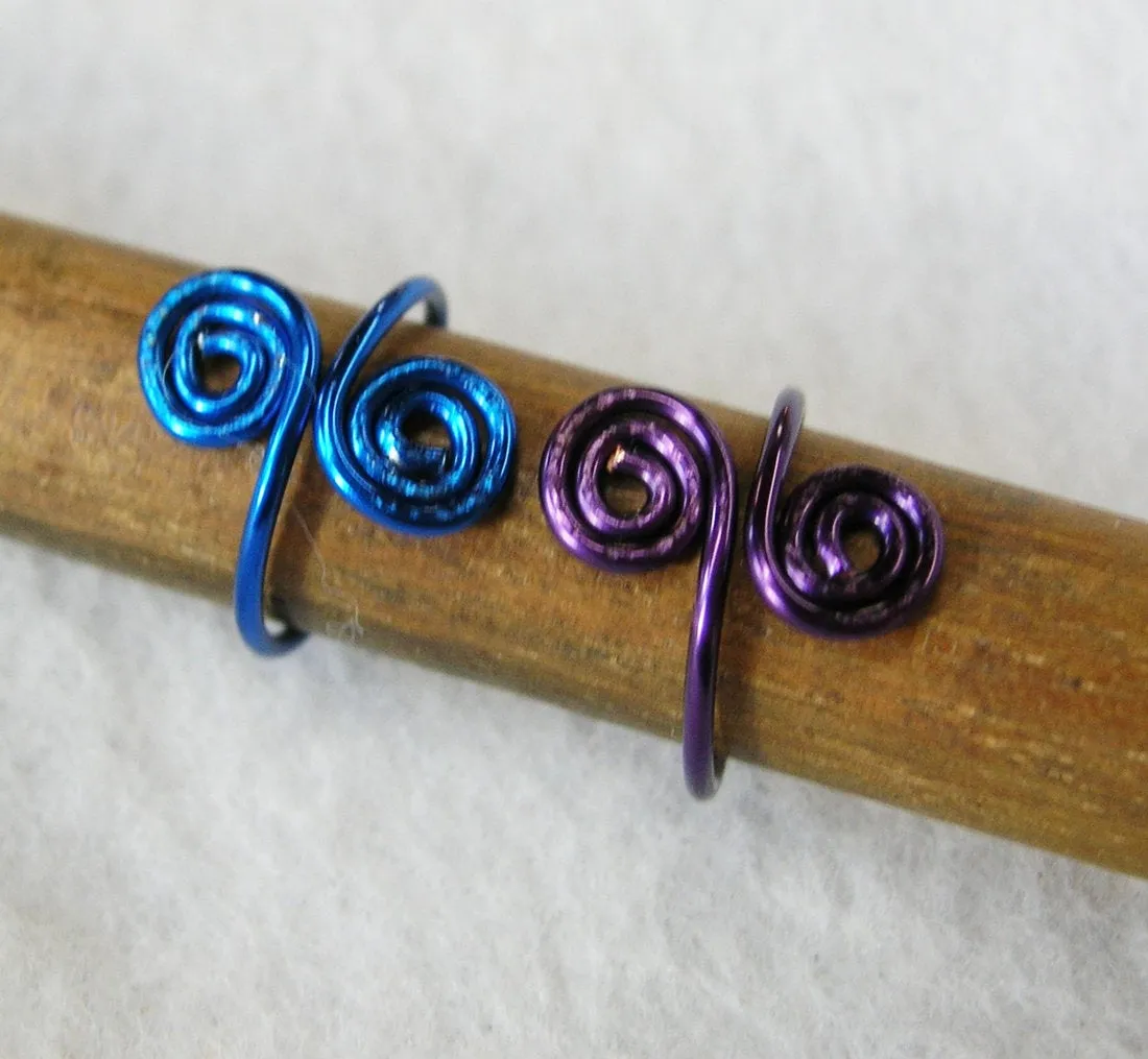 Blue & Purple Copper Adjustable Toe Rings - Set of Two