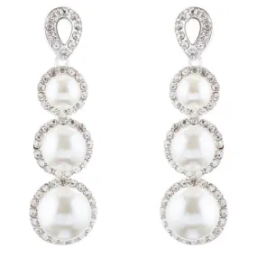 Bridal Wedding Jewelry Crystal Rhinestone Pearl Linear Drop Earrings E976 Silver
