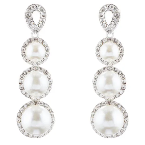 Bridal Wedding Jewelry Crystal Rhinestone Pearl Linear Drop Earrings E976 Silver