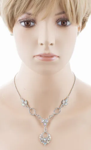 Bridal Wedding Jewelry Crystal Rhinestone Vintage Style Necklace Set J689 Silver