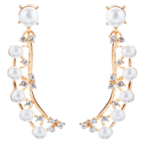 Bridal Wedding Jewelry Set Crystal Pearl Chunky V Drop Swirl Necklace Gold