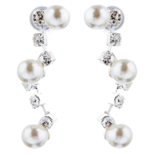 Bridal Wedding Jewelry Set Crystal Rhinestone Pearl Patterned Necklace Earrings