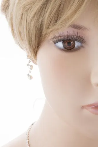 Bridal Wedding Jewelry Set Crystal Rhinestone Pearl Patterned Necklace Earrings