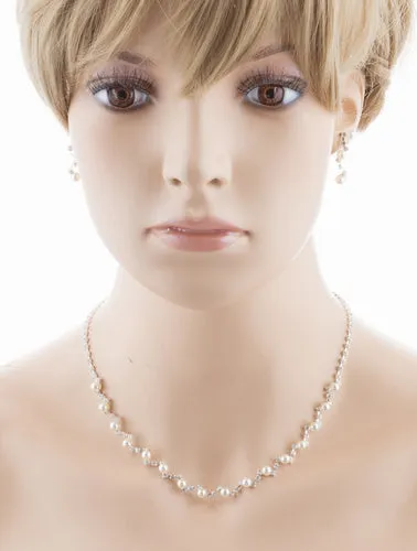Bridal Wedding Jewelry Set Crystal Rhinestone Pearl Patterned Necklace Earrings