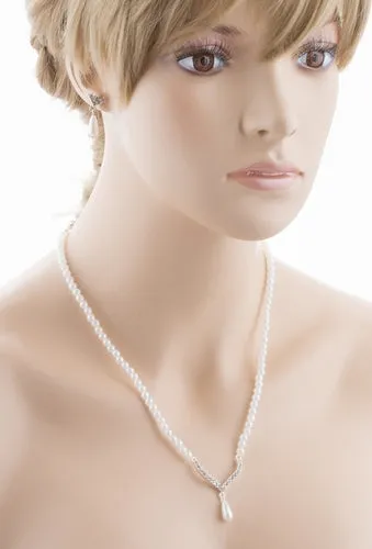Bridal Wedding Jewelry Set Crystal Rhinestone Teardrop Pearl Soft V Necklace
