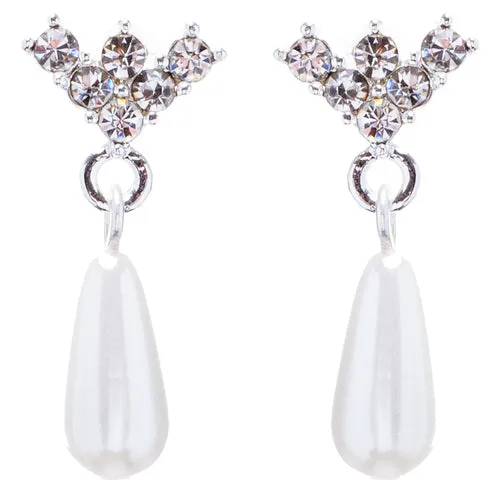 Bridal Wedding Jewelry Set Crystal Rhinestone Teardrop Pearl Soft V Necklace