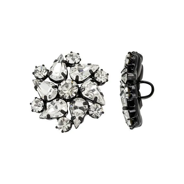 Button, Starburst Flower with Crystal Rhinestones 23mm, Black Plated (1 Piece)