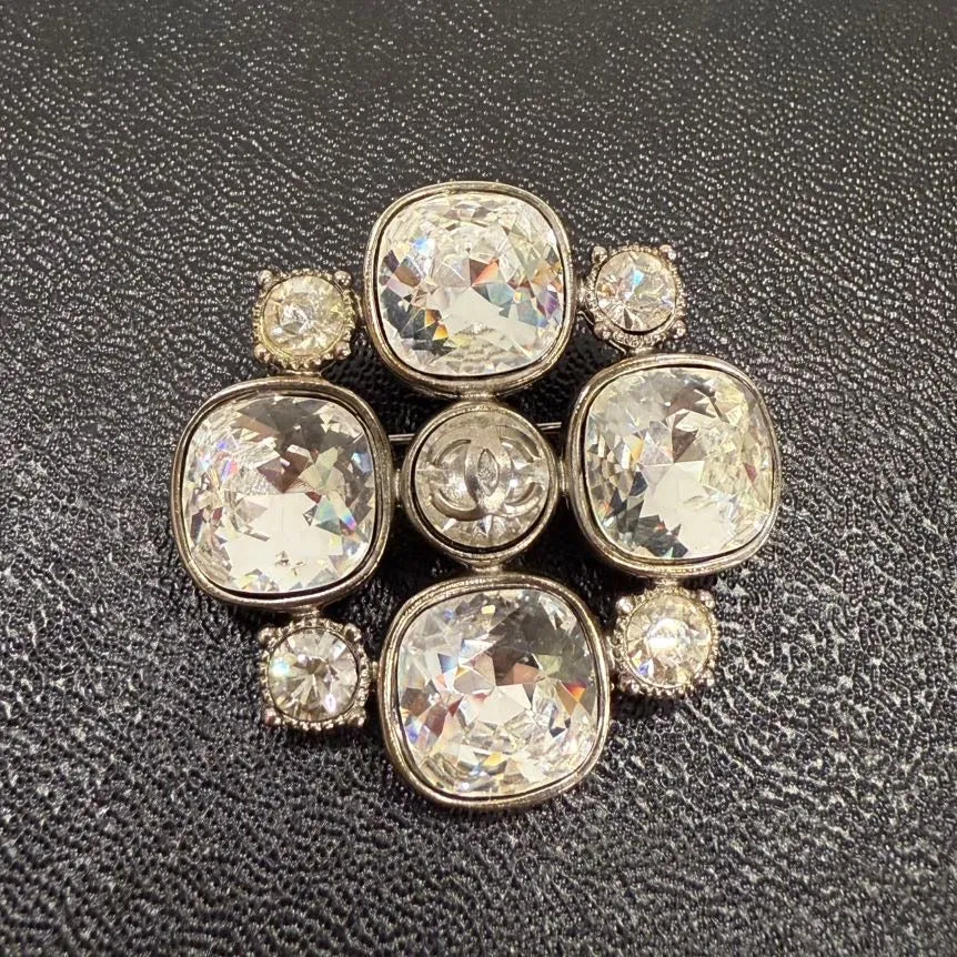 Chanel Rhinestone Brooch Clear Crystal Silver