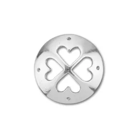 Connector Link, Circle with 4 Cutout Hearts 24mm, Silver Plated