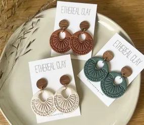 Cream Clay Wooded Stud Top Earrings