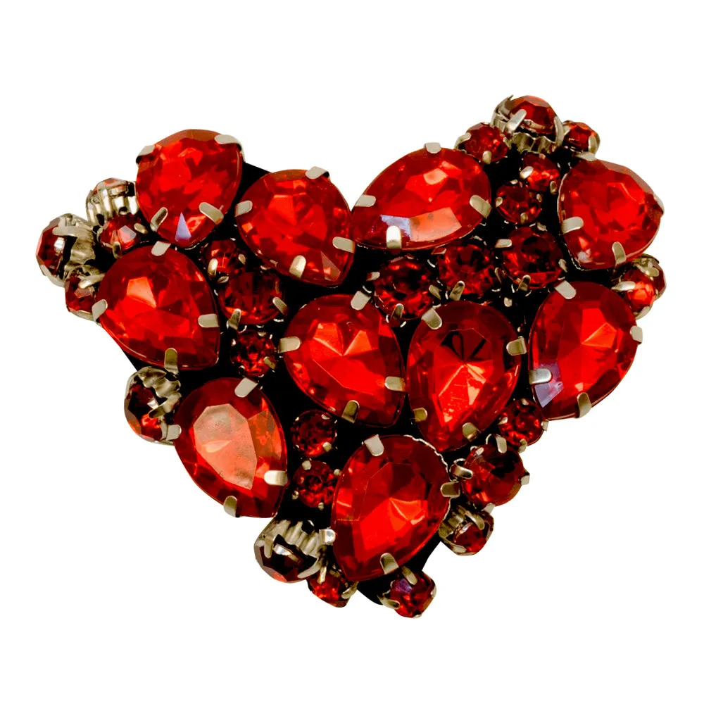 Crystal Red Heart - Ribbon Collar Necklace Rhine stone Embellished Accessory