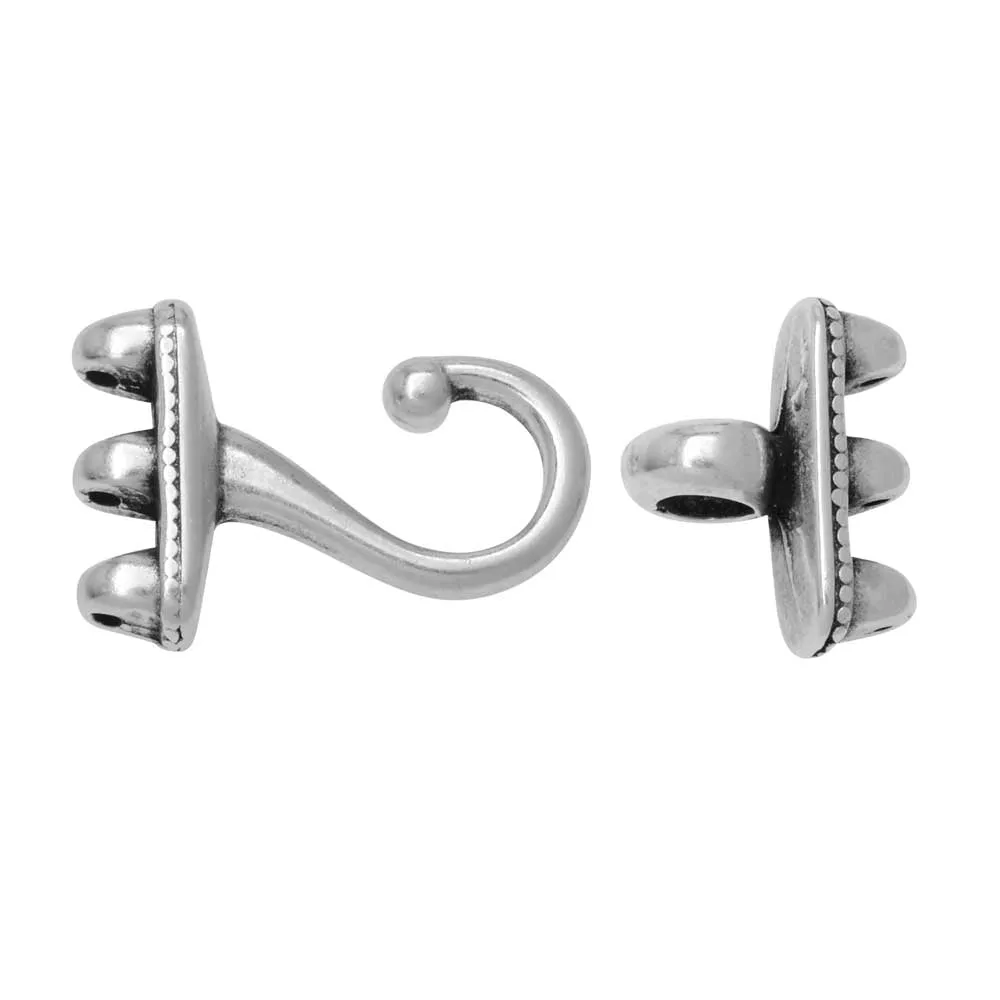 Cymbal Hook and Eye Clasps for GemDuo Beads, Mesaria III, Antiqued Silver Plated (1 Set)