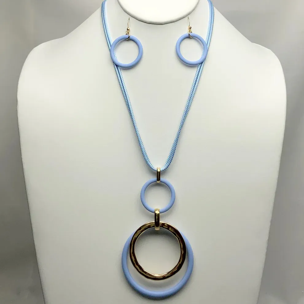 Double Circle Drop Necklace and Earrings Set