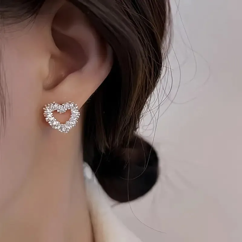 Elegant Hollow Heart Stud Earrings