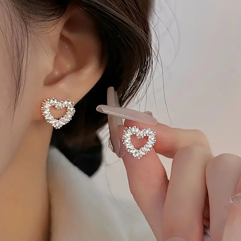 Elegant Hollow Heart Stud Earrings