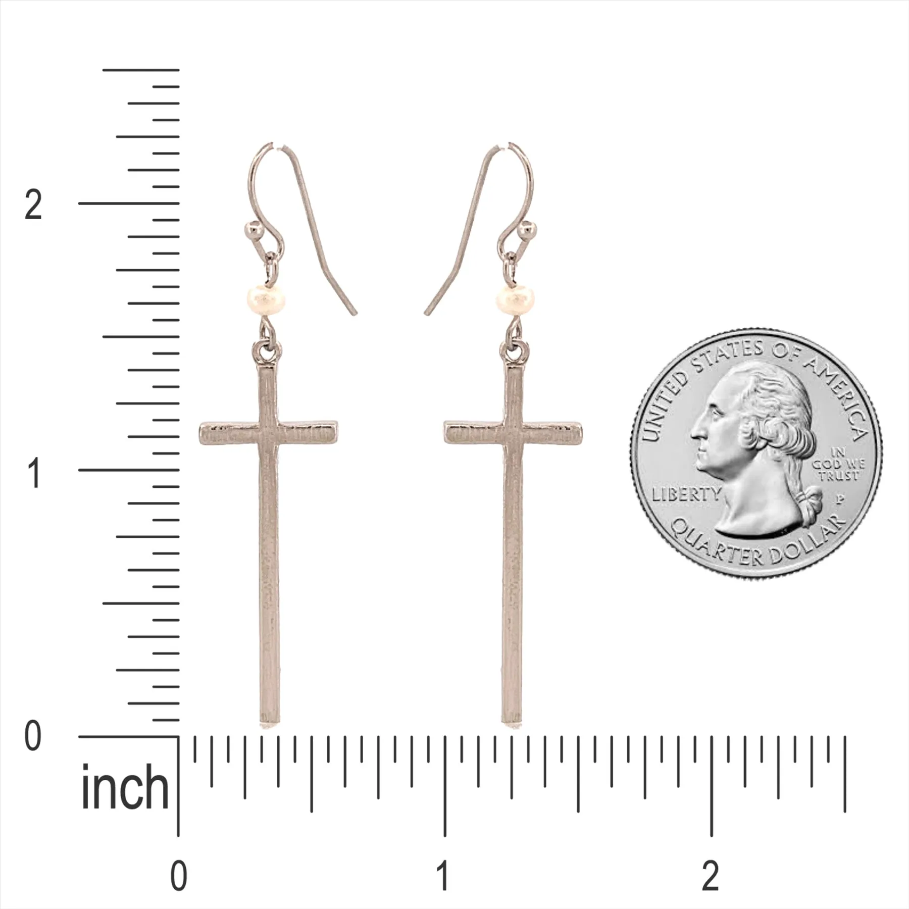 Elegant Simple Cross Charm Pearl Long Fashion Dangle Earrings Silver