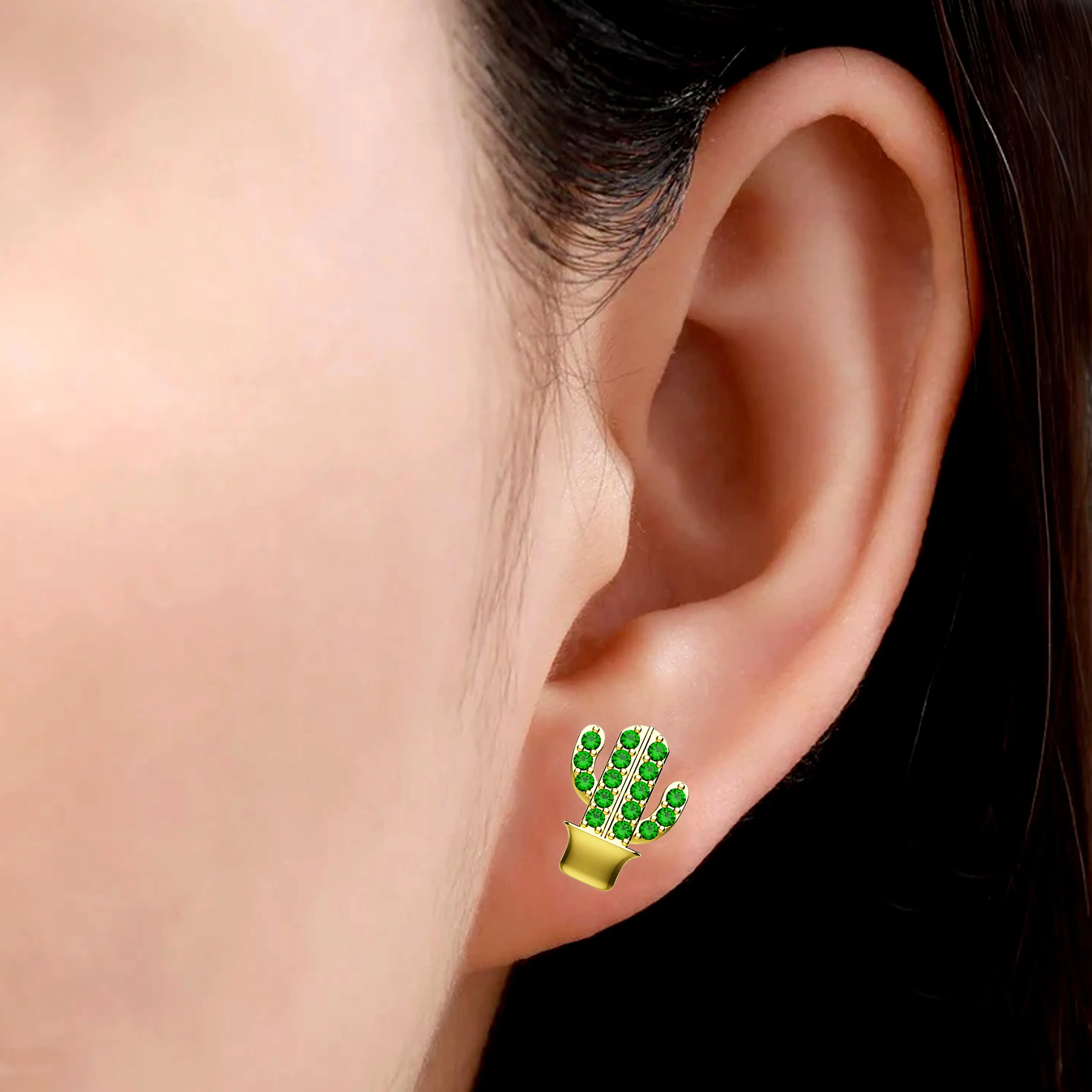 Emerald Cactus Ear Studs Jewelry