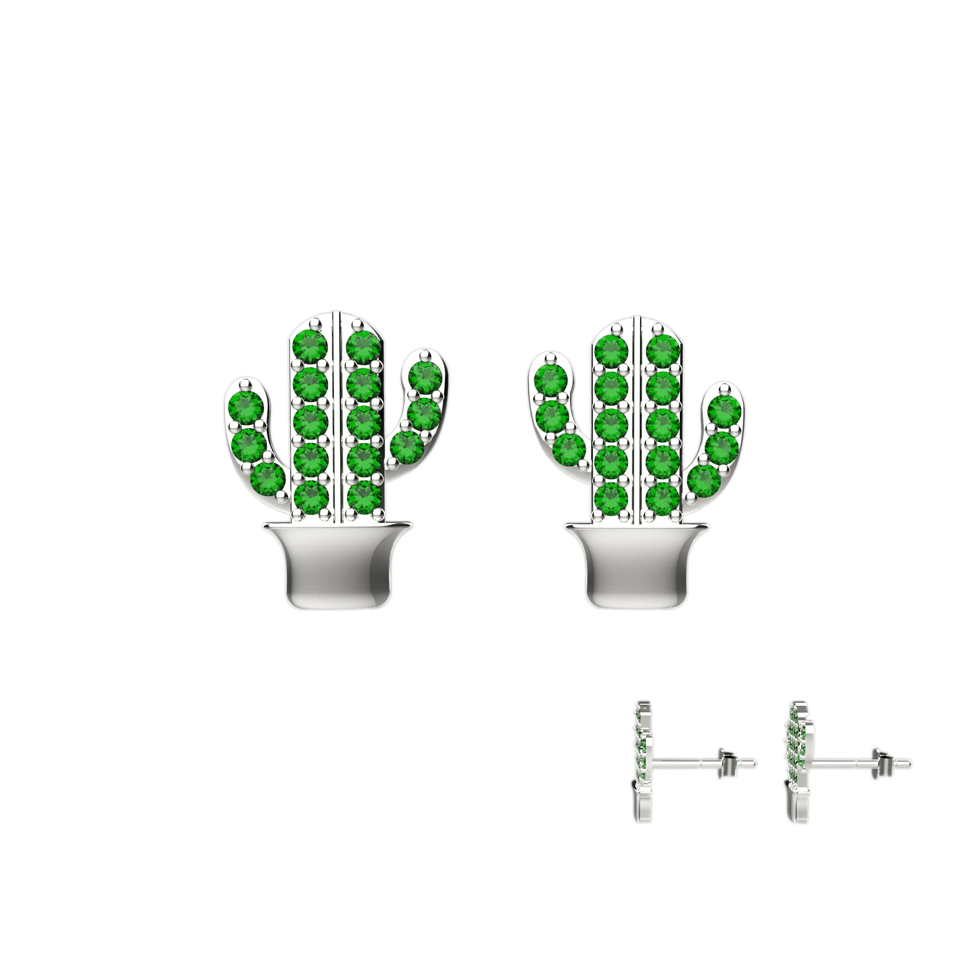 Emerald Cactus Ear Studs Jewelry