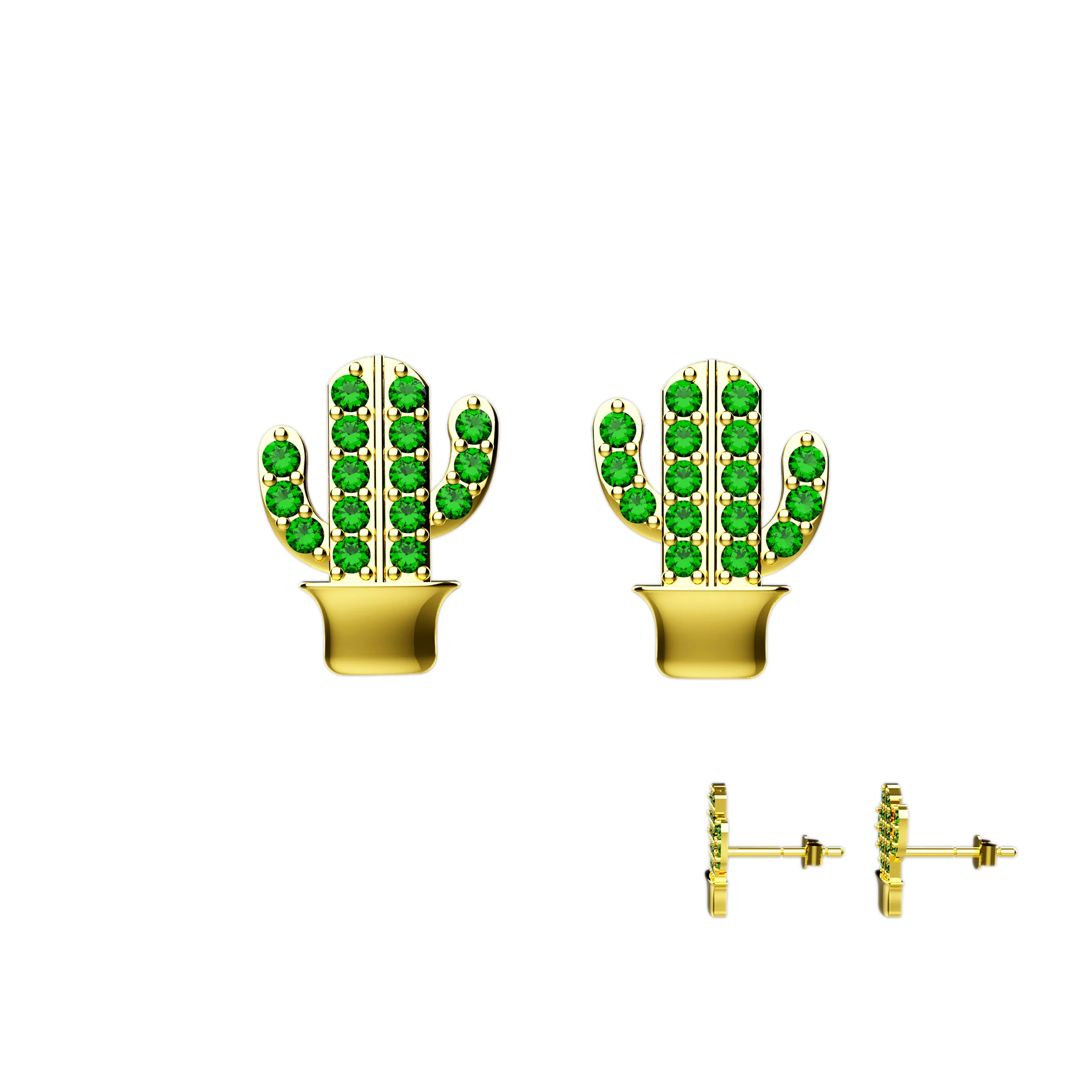 Emerald Cactus Ear Studs Jewelry