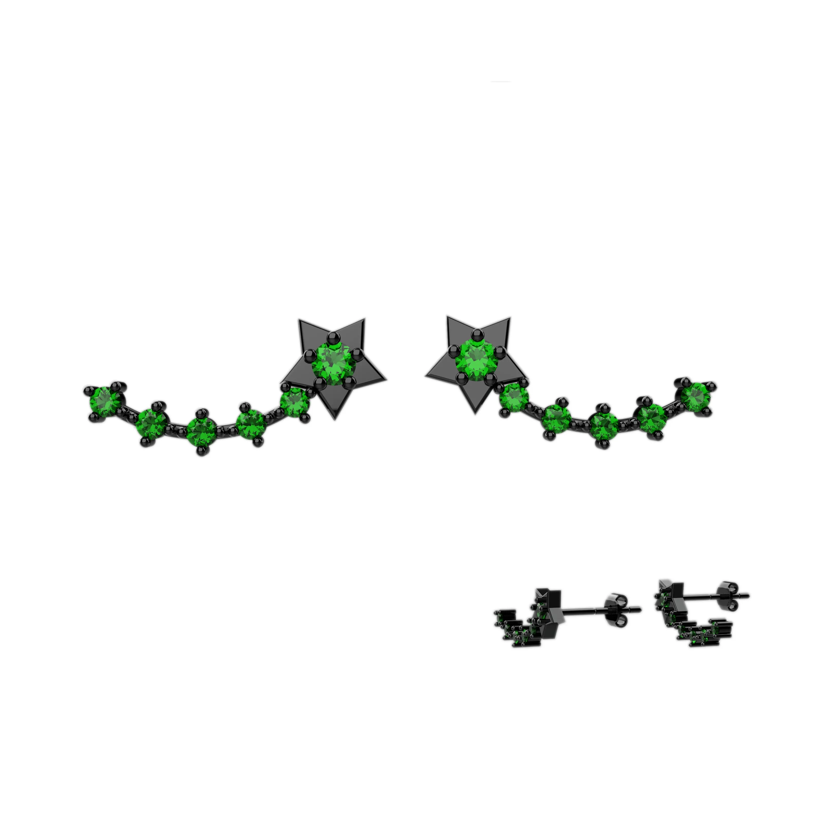 Emerald gems Ear Climber Star Stud