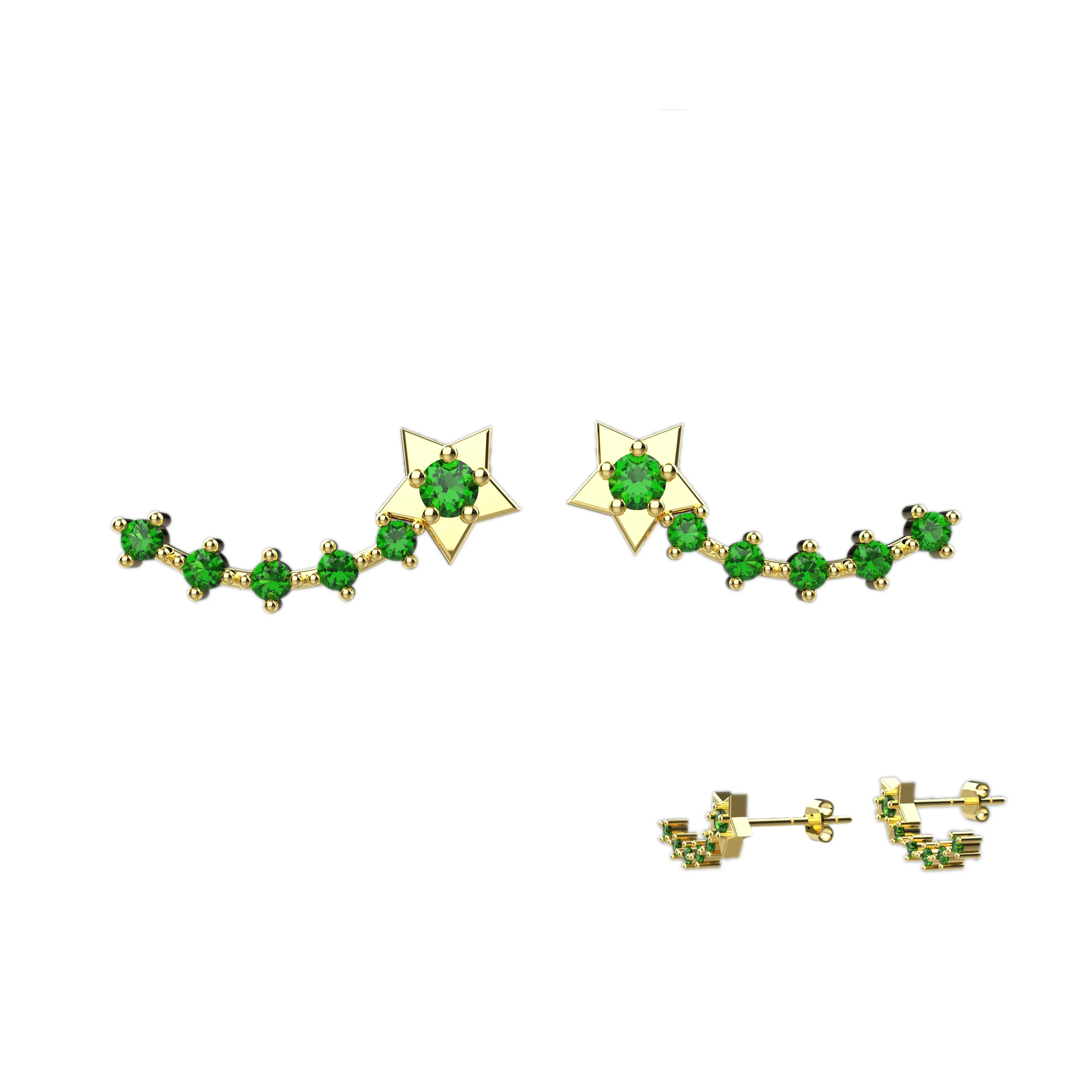 Emerald gems Ear Climber Star Stud
