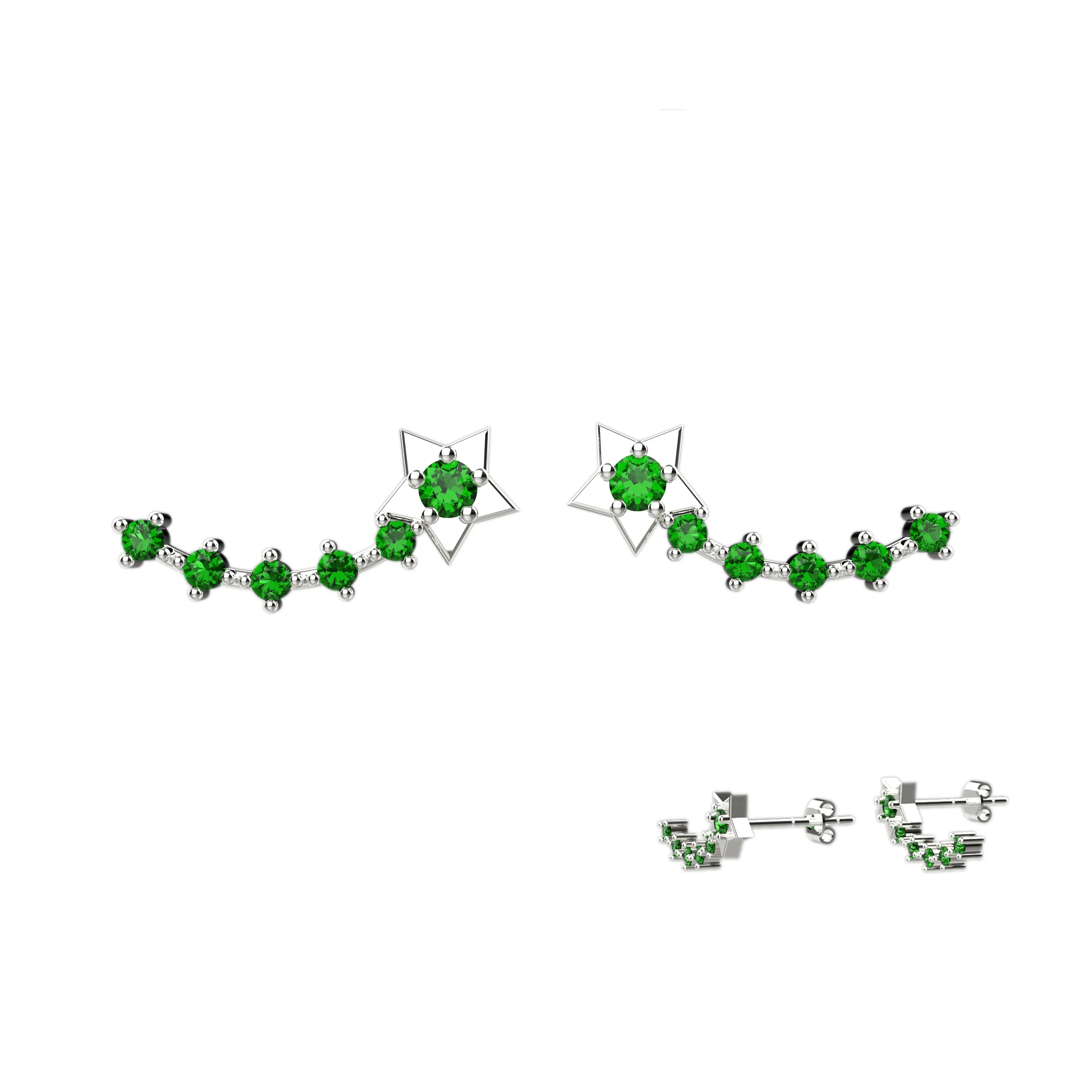 Emerald gems Ear Climber Star Stud