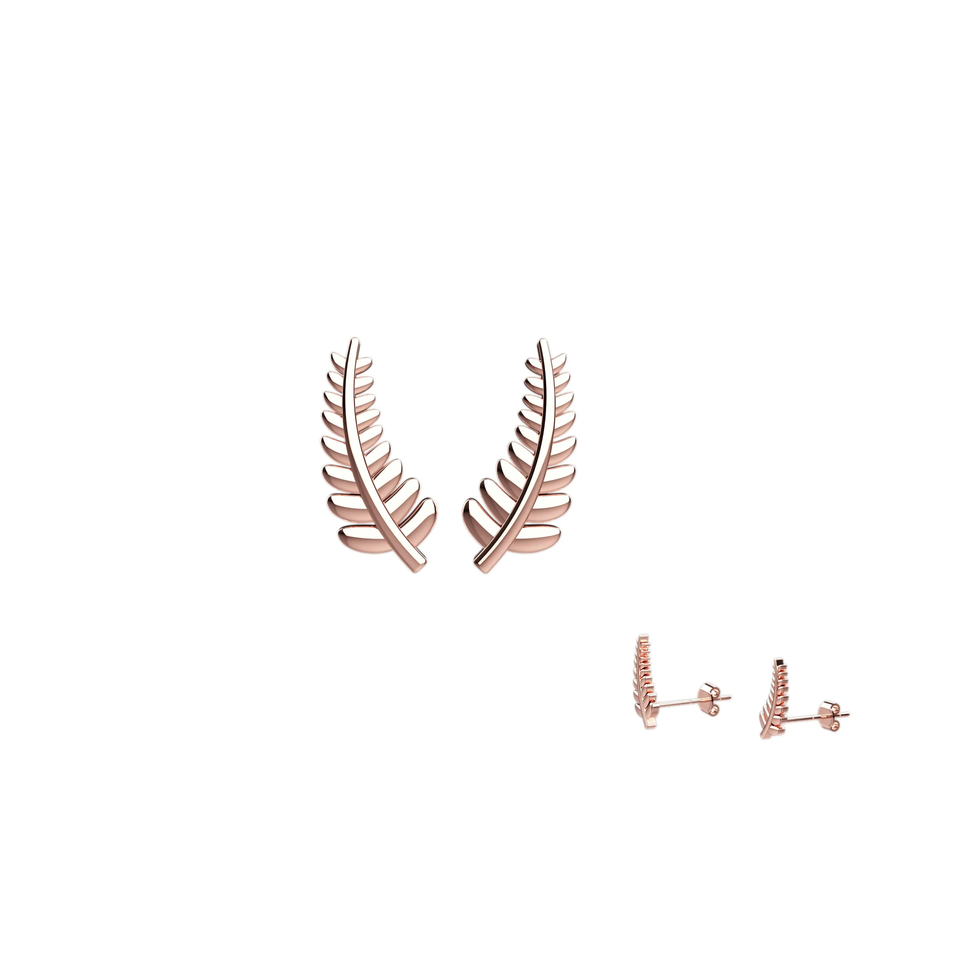 Fern Leaf Ear Climber Stud Earrings